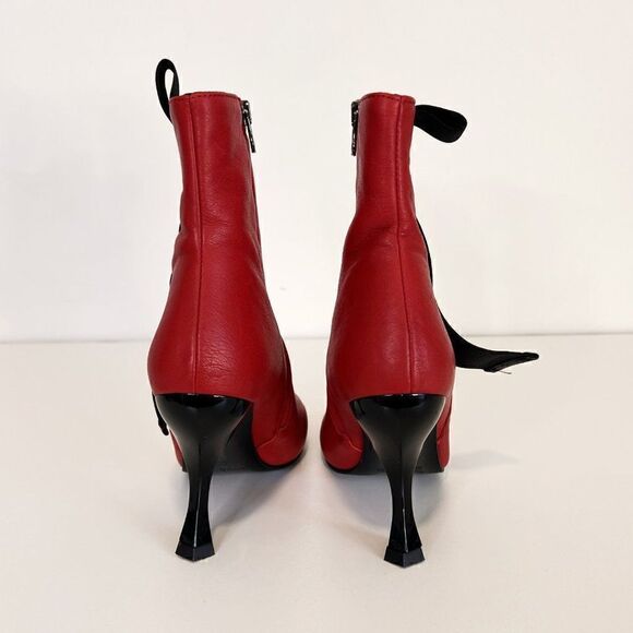NWOB L'Intervalle Orabelle Red Leather Almond Toe Heeled Ankle Boots - Picture 4 of 8